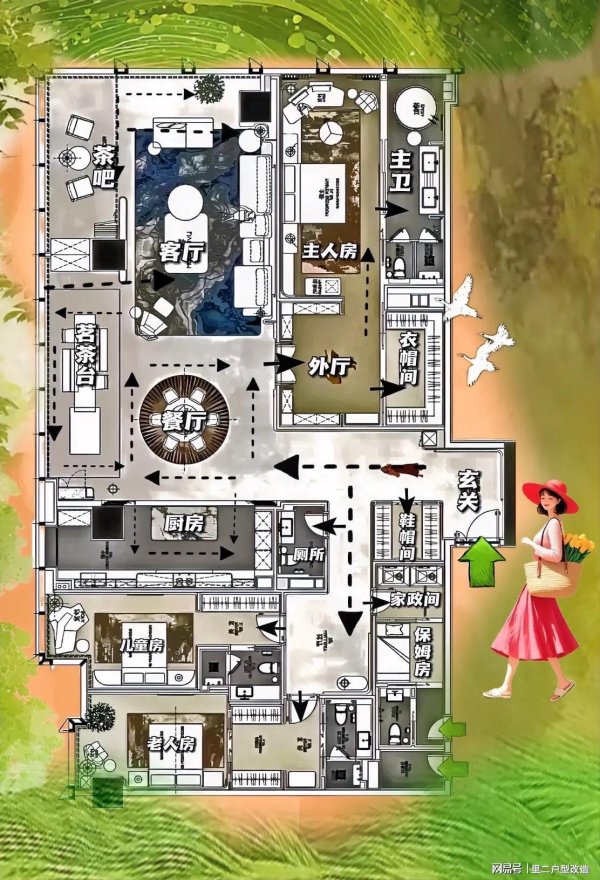 聚富人 403㎡玩岀新花样，隔断一物五用，三劈阳台不迷路，布局真讲究！